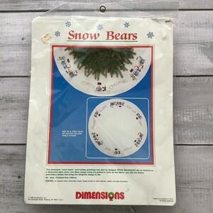 Dimensions Snow Bears Christmas Tree Skirt Tablecloth Crewel Embroidery Kit NEW